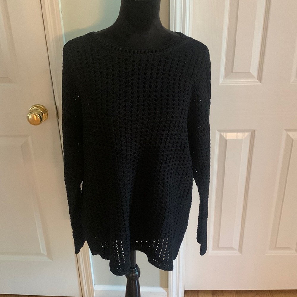 Elliott Lauren Black Crochet Crew Neck Sweater- Size XL